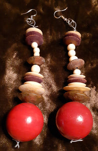 Extra Large Handmade Bovine, Wood and Brass Bead Earrings (5  inch) Kargo Fresh