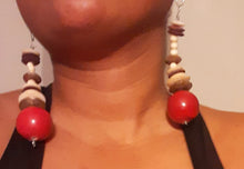 Load image into Gallery viewer, Extra Large Handmade Bovine, Wood and Brass Bead Earrings (5  inch) Kargo Fresh
