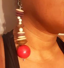 Load image into Gallery viewer, Extra Large Handmade Bovine, Wood and Brass Bead Earrings (5  inch) Kargo Fresh
