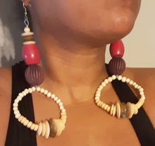 Load image into Gallery viewer, Extra Large Handmade Bovine, Wood and Brass Bead Hoop Earrings (7 inch) Kargo Fresh
