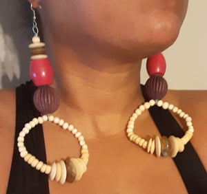 Extra Large Handmade Bovine, Wood and Brass Bead Hoop Earrings (7 inch) Kargo Fresh