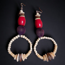 Load image into Gallery viewer, Extra Large Handmade Bovine, Wood and Brass Bead Hoop Earrings (7 inch) Kargo Fresh
