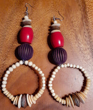 Load image into Gallery viewer, Extra Large Handmade Bovine, Wood and Brass Bead Hoop Earrings (7 inch) Kargo Fresh
