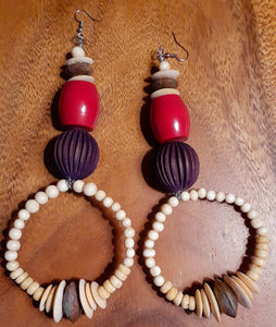 Extra Large Handmade Bovine, Wood and Brass Bead Hoop Earrings (7 inch) Kargo Fresh