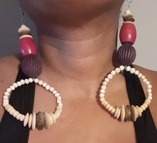 Load image into Gallery viewer, Extra Large Handmade Bovine, Wood and Brass Bead Hoop Earrings (7 inch) Kargo Fresh
