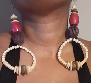 Extra Large Handmade Bovine, Wood and Brass Bead Hoop Earrings (7 inch) Kargo Fresh