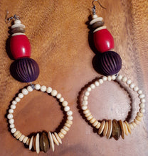 Load image into Gallery viewer, Extra Large Handmade Bovine, Wood and Brass Bead Hoop Earrings (7 inch) Kargo Fresh
