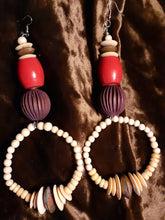 Load image into Gallery viewer, Extra Large Handmade Bovine, Wood and Brass Bead Hoop Earrings (7 inch) Kargo Fresh
