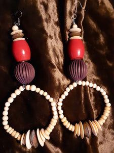 Extra Large Handmade Bovine, Wood and Brass Bead Hoop Earrings (7 inch) Kargo Fresh