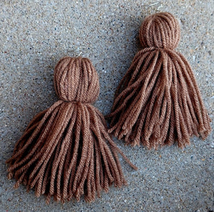 Extra Large Handmade Yarn Tassel Earrings khaki Kargo Fresh