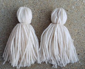 Extra Large Handmade Yarn Tassel Earrings off white Kargo Fresh