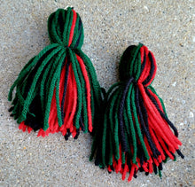 Load image into Gallery viewer, Extra Large Handmade Yarn Tassel Earrings red black green Kargo Fresh
