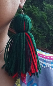 Extra Large Handmade Yarn Tassel Earrings red black green Kargo Fresh
