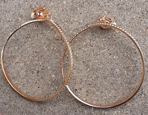 Extra Large  Metal Rhinestone Abstract Clip On Hoop Earrings Kargo Fresh