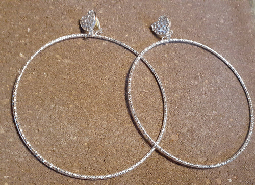 Extra Large Silver Metal Rhinestone Clip On Hoop Earrings Kargo Fresh
