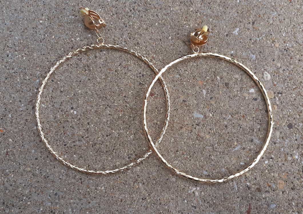Extra Large gold metal Multi Hoop Clip On Earrings Kargo Fresh
