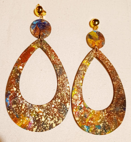 Extra large Abstract Handpainted Design Wooden Clip on Earrings Kargo Fresh