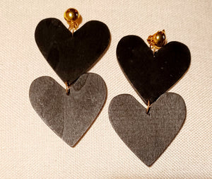 Extra large Black Heart Clip on  Earrings Kargo Fresh