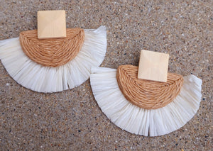 Extra large Handmade Raffia fan Clip On Earrings large Kargo Fresh