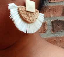 Load image into Gallery viewer, Extra large Handmade Raffia fan Clip On Earrings large Kargo Fresh
