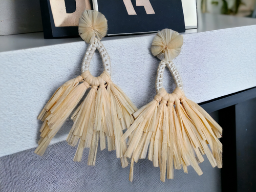 Extra large Raffia fan earrings Kargo Fresh