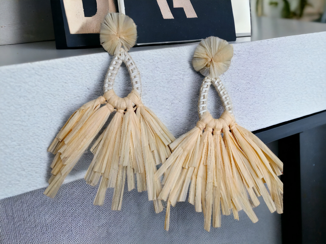 Extra large Raffia fan earrings Kargo Fresh