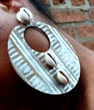 Load image into Gallery viewer, Extra large Wooden Hoop and Cowrie Shell Earrings Kargo Fresh
