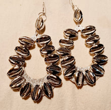 Load image into Gallery viewer, Extra large Wooden Square Hoop and Cowrie Shell Earrings Kargo Fresh
