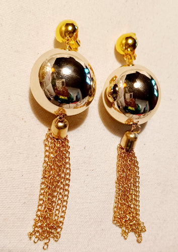 Extra large gold Ball and Chain design Clip On Earrings Kargo Fresh