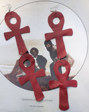 Load image into Gallery viewer, Extra large handmade Genuine Leather Ankh Earrings Kargo Fresh
