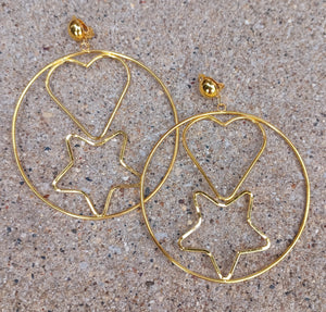 Extra large heart and star clip on hoop earrings Kargo Fresh