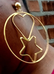 Extra large heart and star clip on hoop earrings Kargo Fresh