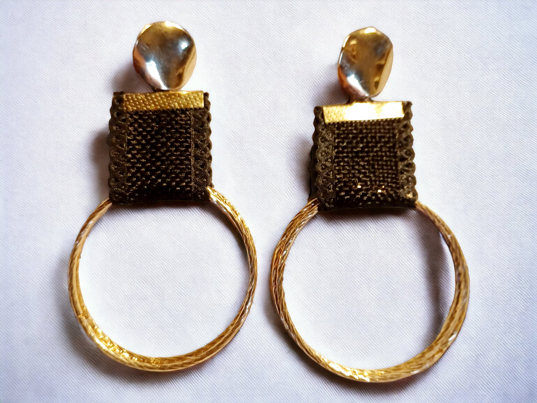 Fabric and Gold hoop design Clip On Earrings Kargo Fresh