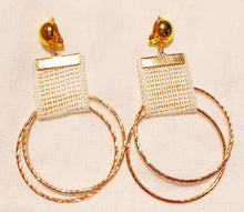 Load image into Gallery viewer, Fabric and Gold hoop design Clip On Earrings Kargo Fresh
