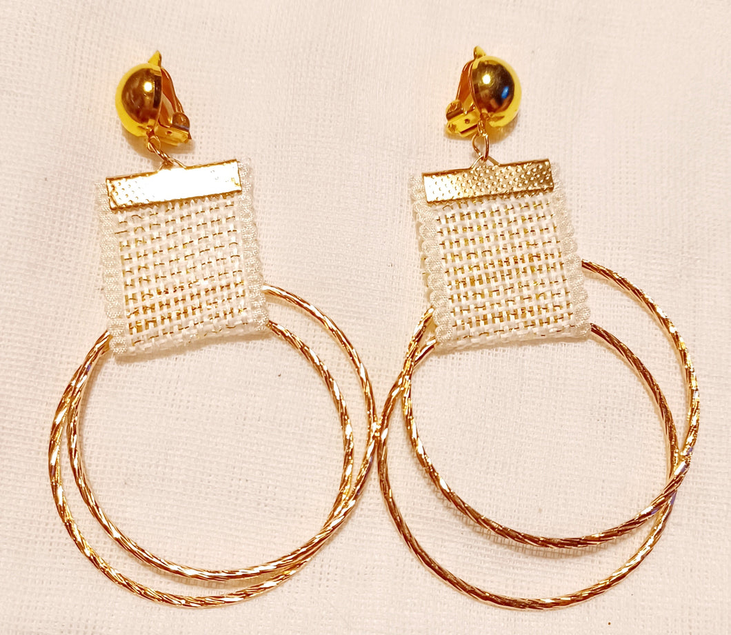 Fabric and Gold hoop design Clip On Earrings Kargo Fresh