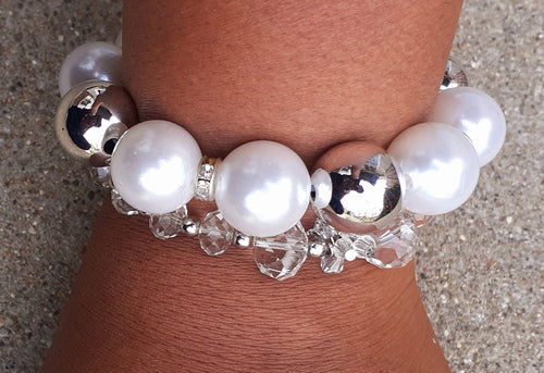 Faux Pearl Crystal and Rhinestone Bracelets (Set of 2) Kargo Fresh