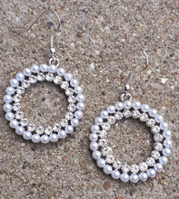 Load image into Gallery viewer, Faux Pearl and Rhinestone Hoop Earrings Kargo Fresh
