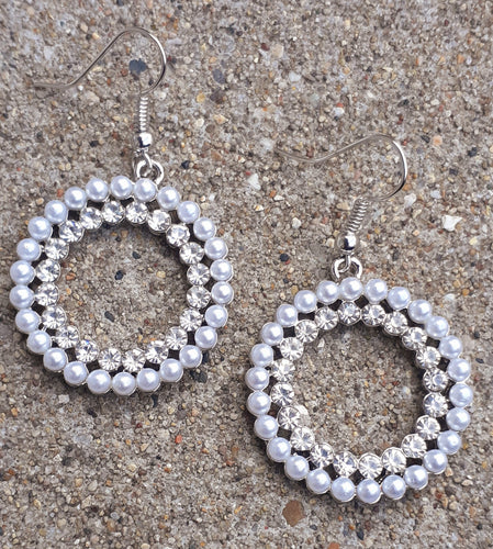 Faux Pearl and Rhinestone Hoop Earrings Kargo Fresh