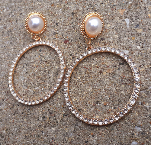 Faux Pearl and Rhinestone Hoop Earrings Kargo Fresh