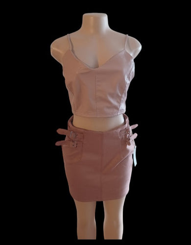 Faux leather and suede crop top and mini skirt set new medium Kargo Fresh