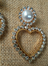 Load image into Gallery viewer, Faux pearl and Rhinestones Heart Dangle Earrings Kargo Fresh
