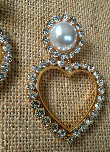 Faux pearl and Rhinestones Heart Dangle Earrings Kargo Fresh