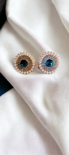 Faux pearl and rhinestone medallion stud earrings Kargo Fresh