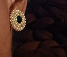 Load image into Gallery viewer, Faux pearl and rhinestone medallion stud earrings Kargo Fresh
