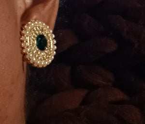 Faux pearl and rhinestone medallion stud earrings Kargo Fresh