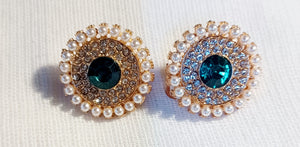 Faux pearl and rhinestone medallion stud earrings Kargo Fresh
