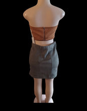 Load image into Gallery viewer, Faux suede crop top and mini skirt set new large Kargo Fresh
