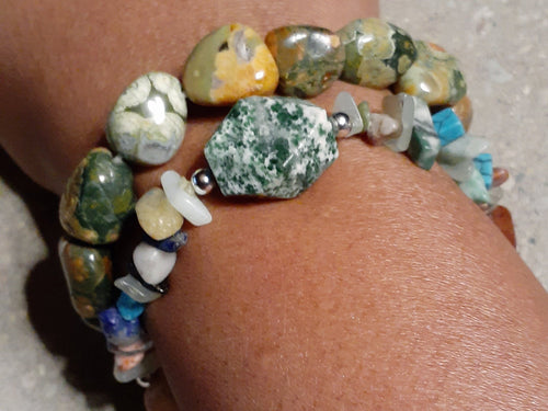 Genuine  Jasper Multi Semi Precious Bead Layering Bracelets Kargo Fresh