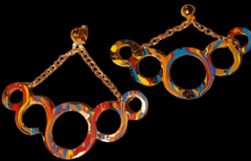 Giant Abstract Handpainted Design Wooden Clip on Earrings Kargo Fresh