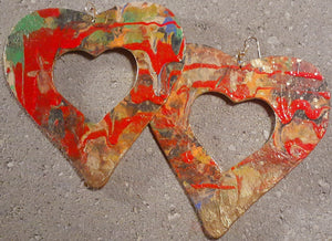 Giant Abstract Handpainted Heart Earrings Kargo Fresh